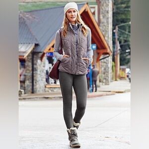 Athleta Ice Cap Quilted Mock Neck Button Zip Vest In Gray